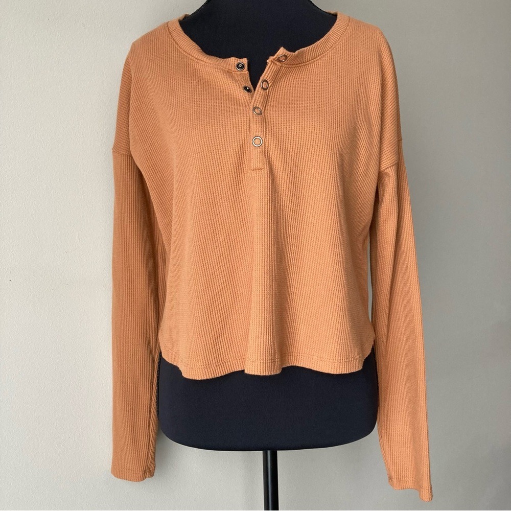 Hollister Waffle Knit Henley Top Burnt Orange Small 339L3423